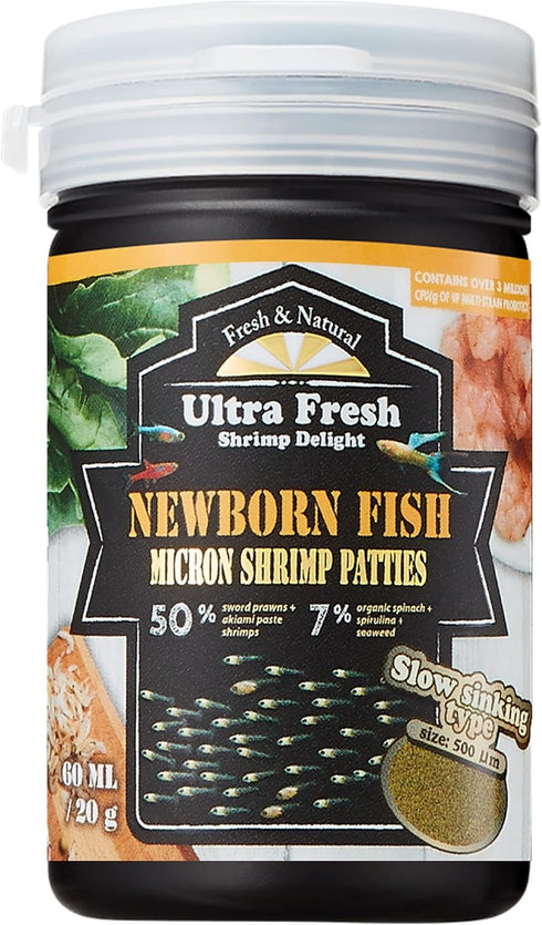 Ultra Fresh Baby Fish Food with 50% Sword Prawn Shrimp, Slow Sinking,