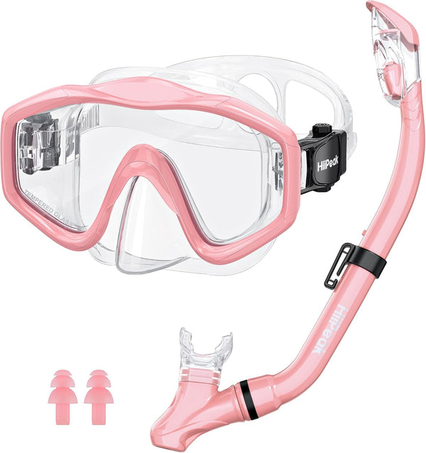 HiiPeak Snorkeling Gear for Kids, Goggles with Nose Cover, Dry Top Snorkeling Set for Ages 5-15
