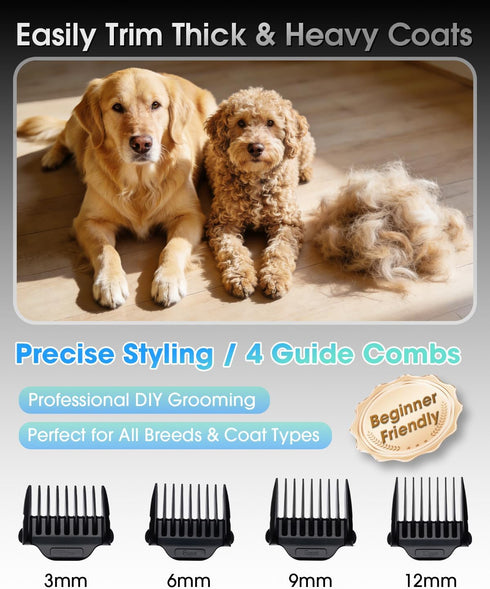 M&M STAR 2-Speed IPX7 Trimmer Dog Grooming Kit, Low Noise Dog Clippers, Waterproof, Rechargeable Cordless Pet Hair