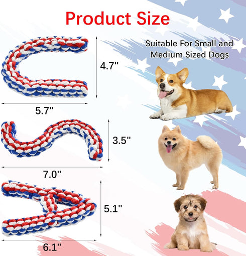 Vehomy 4th of July Dog Toys, USA Shape Chewing Toys, Cotton Rope Toys for Small Medium Dogs, Patriotic Interactive Toy