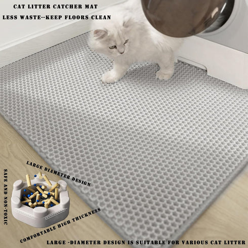 HCY&WLD Cat Litter Mat, 45x26/35x24/30x22/24x18 Inch, Double Layer Non-Slip Waterproof Cat Litter Catcher Mat, Black