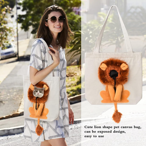Pet Canvas Shoulder Bag, Cute Lion-Shaped Small Dog Carrier, Portable Chest Bag for Small Dogs and Cats (Light Green,