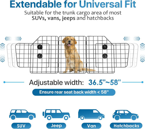 Dog Car Barrier - Foldable & Adjustable Divider for SUV Trunk Cargo Area, Dog Gate