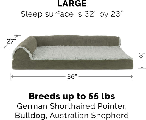Furhaven Orthopedic Dog Bed for Large/Medium Dogs, Removable Bolsters & Washable Cover, Two-Tone Plush Faux Fur, Dark