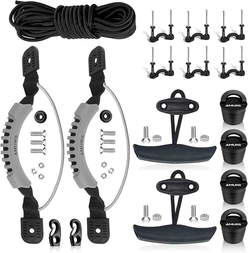 Kayak Carry Handles - Accessory Kit with T-Handle, 8 Feet Bungee Cord, Rivet Pad Eyes for Canoe