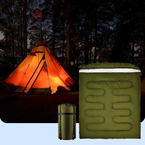 XL Queen Size Double Sleeping Bag for Adults, Two Person Sleeping Bag for All Season Camping Hiking & Cold Weather