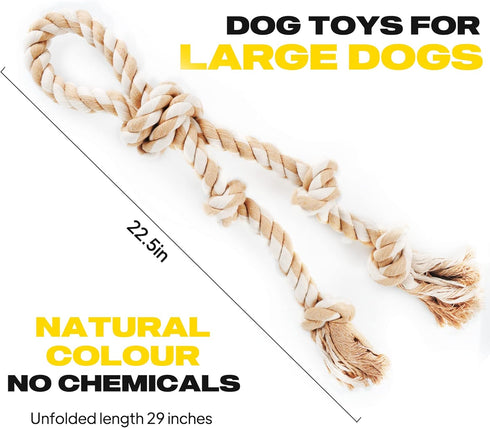 Fida Large Dog Rope Toys for Aggressive Chewers, 29" Indestructible Tug of War Toy with 3 Knots and Handle, Natural