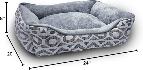 Modern Threads Luxury Dog Bed - Oxford Printed Plush Cuddler for Small to Medium Dogs, Machine Washable, Anza, Grey