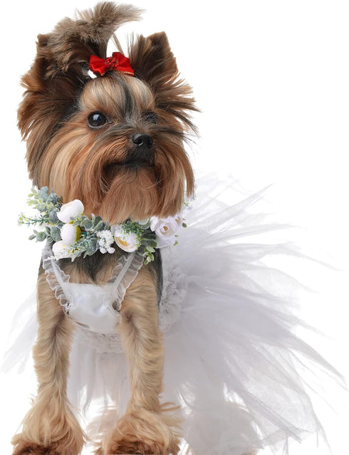 Dog Wedding Flower Collar, Wreath Bow for Weddings, Flower Ring Pets Cats and Dogs, Pet Photo Prop (White)