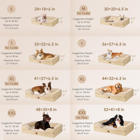 EHEYCIGA Orthopedic Dog Bed for Medium Dogs, Waterproof Memory Foam Couch Bed with Non-Slip Bottom and Washable Cover,