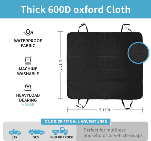 100% 600D Hammock Dog Car Seat Cover for Pets - Waterproof Oxford Heavy Duty Style Scratch Proof Non Slip Back Seat