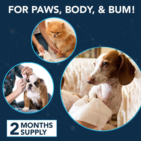 NOVEHA Dog Wipes, Odor Eliminating Grooming Wipes for Paws, Body, and Butt - 120 Counts, Plant-Based