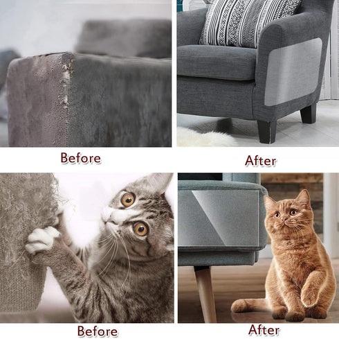 Cat Scratch Deterrent Tape - 12 x 17 Inches 8 PCS, Clear Double-Sided Anti-Scratch Training Tape for Furniture