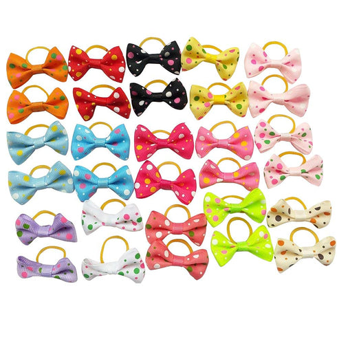 Chenkou Craft 30pcs (15pairs) Dog Pet Hair Bows with Rubber Dot Grosgrain Ribbon, Mix Colors & Patterns