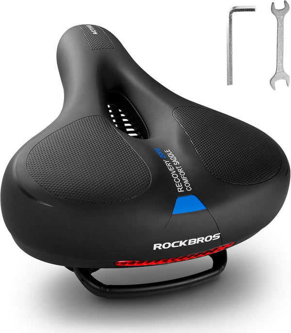 ROCKBROS Comfort Bike Seat, Soft Wide Saddle for Men and Women, Dual Shock Absorbing with Reflective Strip