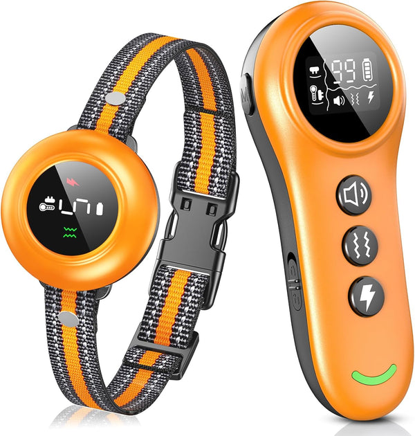 2-in-1 Smart Dog Shock Collar & Bark Collar with 3300FT Remote, IP67 Waterproof (Orange)