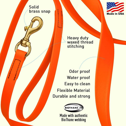 Viper Biothane Working Tracking Lead Leash, Long Line for Dogs, 3/4" x 33ft, Hunter Orange