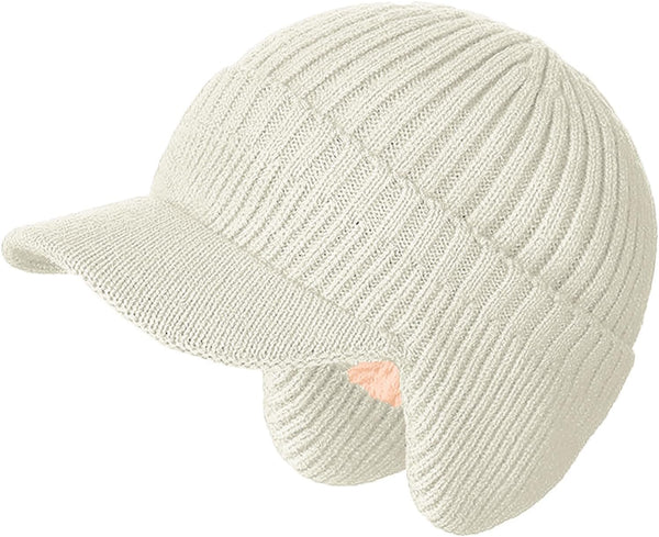 Winter Hats for Men - Fuzzy Fleece Lined Beanie with Ear Flaps and Visor Brim for Outdoor Warmth
