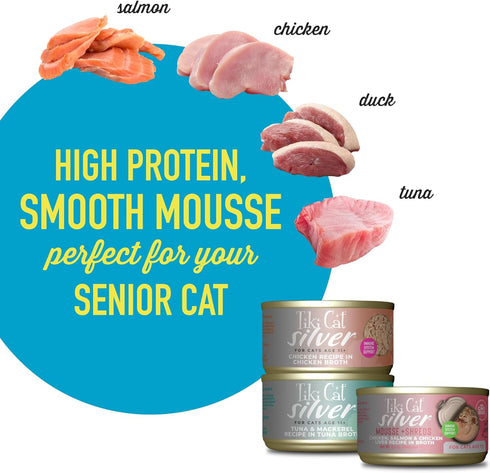 Tiki Cat Silver Variety Pack, Senior Wet Cat Food, Immune System Support, 2.4 oz Cans (Pack of 12)