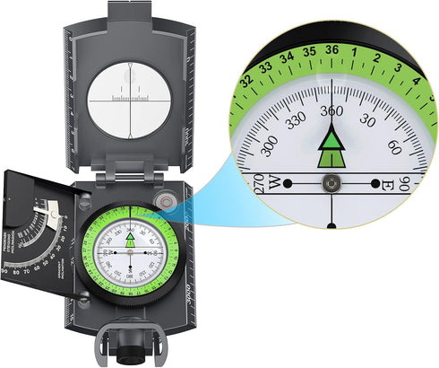 IP65 Anbte Compass Hiking Survival, Waterproof Metal Compass with Sighting Clinometer and Carry Bag, Multifunctional