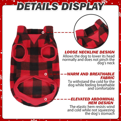 KOOLTAIL Small Dog Winter Jacket, Windproof Pet Vest Sweater with Pocket and Leash Hole, Christmas Red Plaid