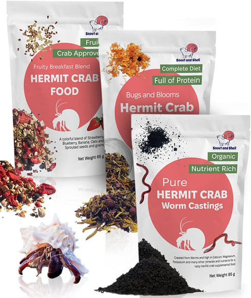 Snout and Shell Hermit Crab Food Variety Pack Fruity Breakfast, Bugs &