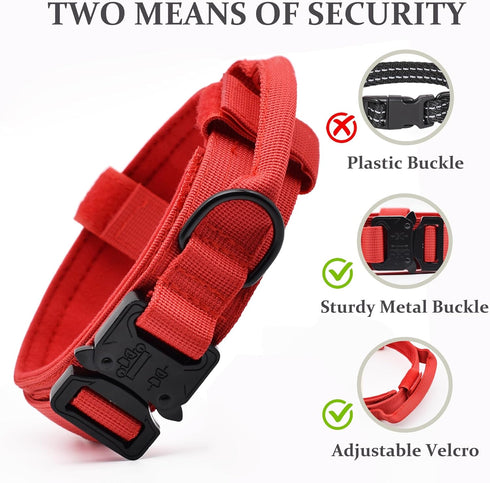 Tactical Dog Collar, Adjustable Military Nylon Collar with Control Handle and Quick-Release Metal Buckle for Dogs, Red M