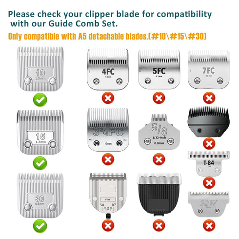 Set A5-style #10/15/30 5-in-1 Professional Animal Stainless Steel Comb for Detachable Blade Clippers, Snap-On Size
