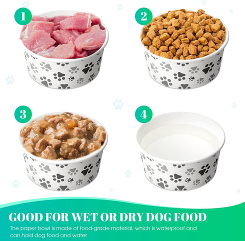30 Pieces Small Disposable Dog Bowls with Printed Pattern, Pet Paper Food Bowls for Dogs, Cats, and Puppies