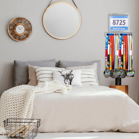 Moxweyeni Race Medal and Bib Display Rack - Wall Mounted Holder for Runners