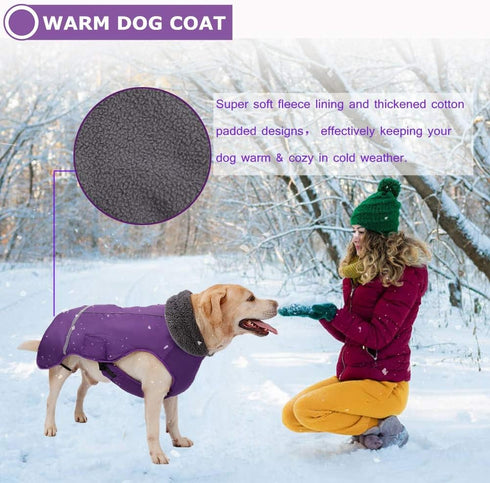 QBLEEV Warm Dog Coat - Reflective, Waterproof Winter Turtleneck Jacket for Cold Weather, Christmas Vest