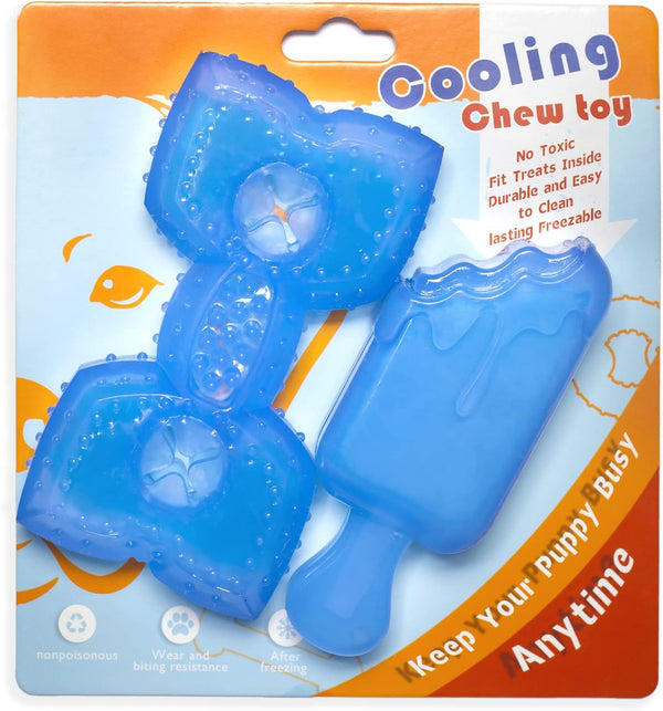 Puppy Teething Chew Toys, Cooling Natural Rubber, 2 Pack for Cleaning Teeth, Freezable Dog Chew Toys Set