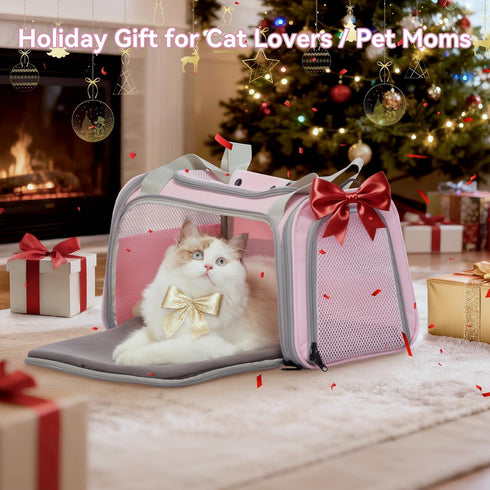 17.510.510.5 3-Way 12 lb Airline Approved Cat Carrier in, Escape-Proof Design with Locking Zippers & Safety Leash