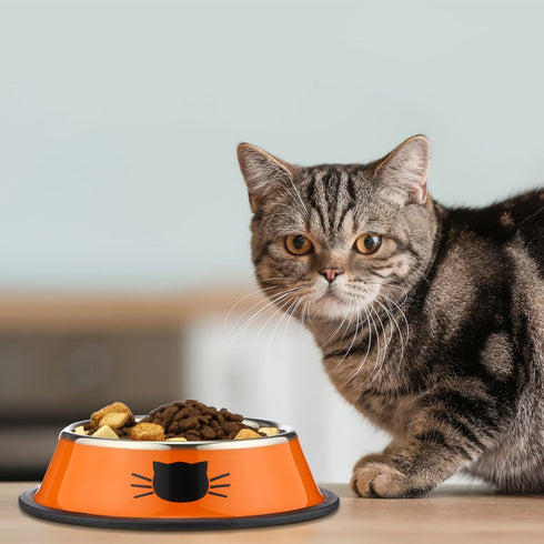 6 Pcs Cat Bowls for Food and Water, Stainless Steel PET Dishes 7 oz with Anti Slip Rubber Base for Indoor Pets