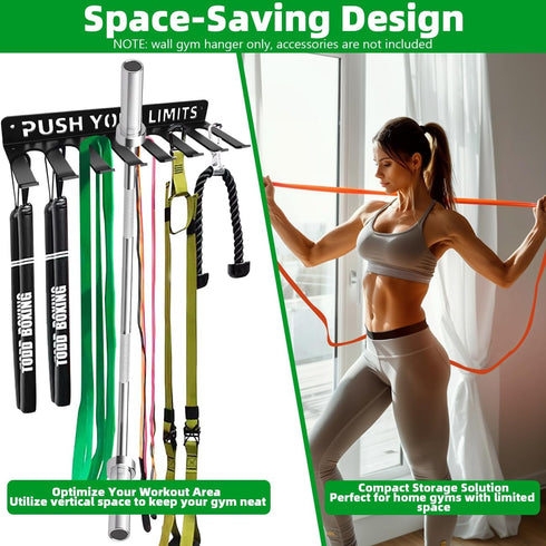 Home Gym Accessories Organization Storage Rack, 8 Hook Wall Hanger for Barbells and Resistance Bands