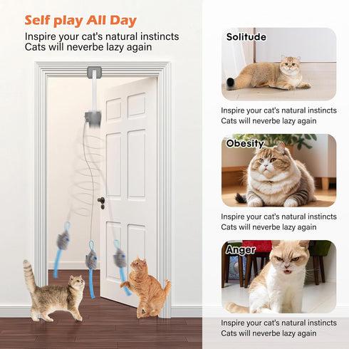 360 Automatic Rechargeable Cat Teaser, Door Mount Hanging Interactive Cat Toy, Spinning & Irregular Jumping Motion