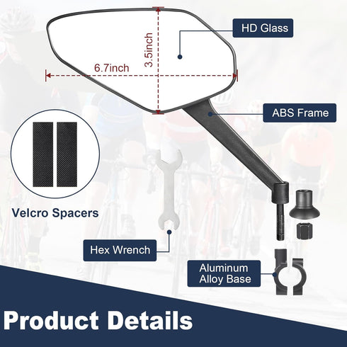 Zacro 2 Pack Bike Mirror, 2024 Upgraded Handlebar Mount, 360° Adjustable Rear View Mirror for Bikes and Scooters