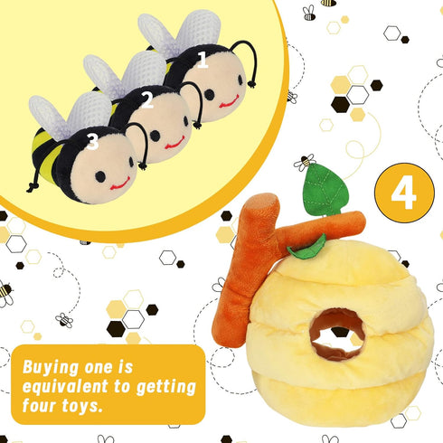 Whaline 4Pcs Bee Interactive Dog Toys for Boredom, Colorful Squeaky Honey Pot Puzzle Toys for All Dogs