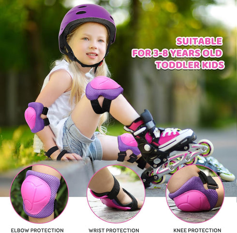 KUYOU Kids Protective Gear Set - Knee Pads, Elbow Pads, Safety Gear for Roller Skates, Cycling, BMX, Skateboard,