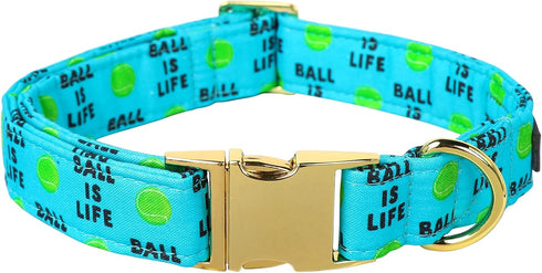Lionet Paws Dog Collar, Comfortable Adjustable Cute Collar with Metal Buckle for Male Female Dogs, Tennis Ball Pattern