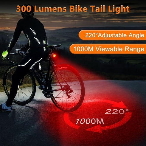 300 220Adjustable 1000M IP65 NineLeaf Smart Brake Sensing Rear Bike Lights, Bicycle Tail Light, Bike Lights for Night