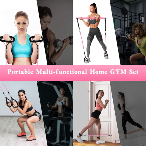 Pilates Bar Kit with Resistance Bands - Stackable Bar for Legs, Hip, Waist, Arm Workouts, Home Gym Yoga