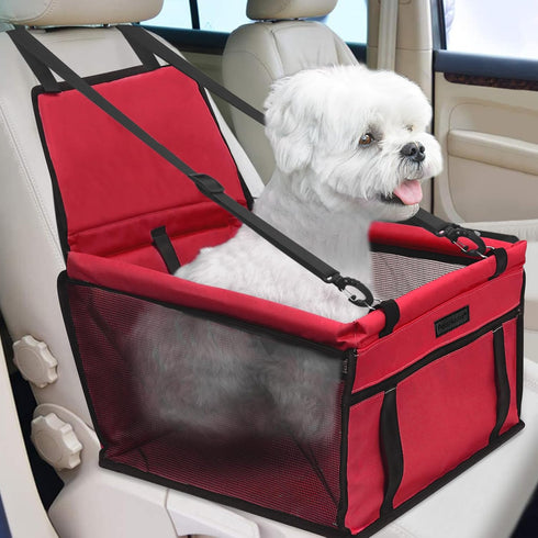 PetsHome Foldable Dog Car Seat, Waterproof Booster Seat for Small to Medium Dogs, Breathable Oxford Travel Bag, Pure Red