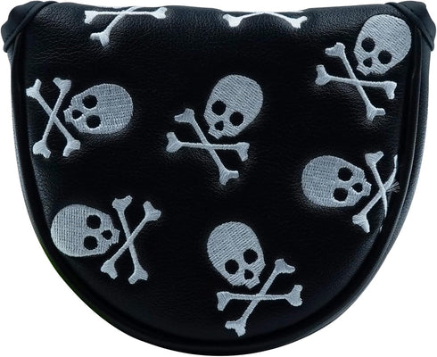 Golf Club Skull Skeleton Mallet Putter Cover, Magnetic Closure PU Leather Headcover