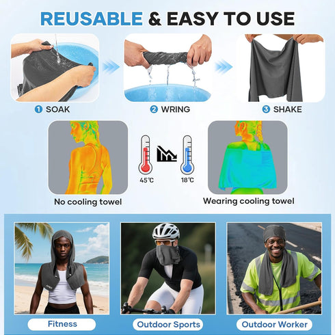 CHEMLUK 4 Packs Cooling Hoodie Towel: Cooling Towels for Neck and Face, Quick-Dry Absorbent Soft Breathable Sweat Neck