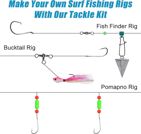 Surf Fishing Tackle Kit, 173pcs Ocean Saltwater Fishing Gear, Lures, Rigs, Weights, Hooks, Accessories