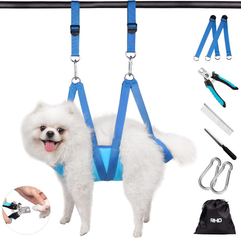 RHD Dog Grooming Hammock Harness for Small Dogs and Cats, Pet Grooming Supplies Kit with Nail Clippers and Comb