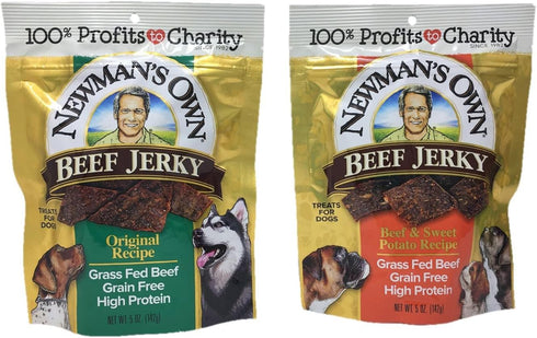 Newman's Own Beef Jerky Treats for Dogs, Bundle of 2 Flavors, 5oz each, Original and Beef & Sweet Potato