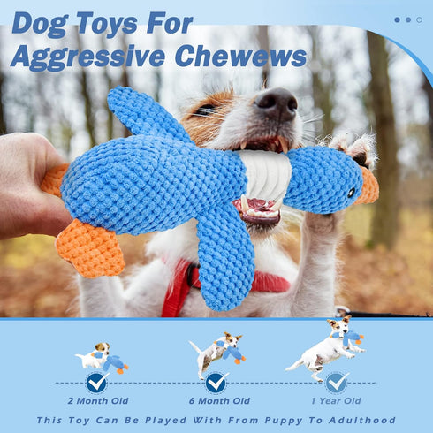 Vitscan Upgraded Goose Indestructible Dog Toys for Aggressive Chewers, Crinkle Squeaky Plush Duck Puppy Toys