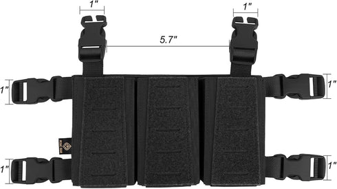 Tactical Triple Mag Pouch - Placard Magazine Panel with Insert Set Clip Holder and Female QASM Buckles
